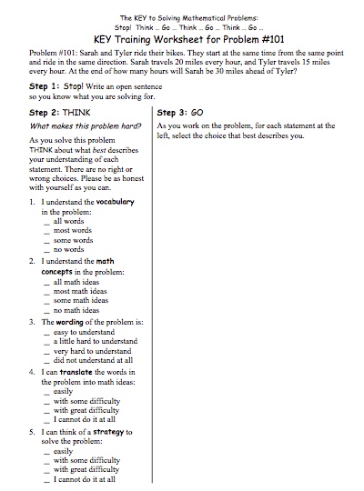 Image of a
                sample KEY Training Worksheet